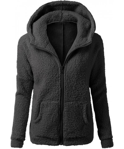 Womens Sherpa Fleece Jackets Winter Zip Up Hoodies Trendy Long Sleeve Fuzzy Coats with Hood Plus Size Fluffy Clothes A-black ...