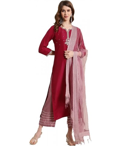 Indian Kurta Set for Women with Dupatta Indian Designer Party Wear Kurti with Palazzo for Dress Tunic Top Maroon-1 $27.60 Tops