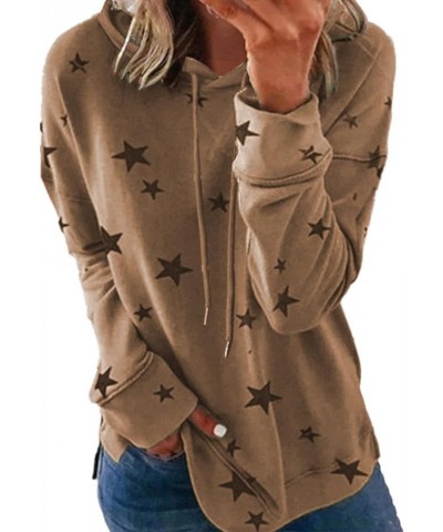 Women's Casual Star Print Hoodie Sweatshirt Fall Long Sleeve Pullover Tops Teen Girl Loose Comfy Hoodies Y2K Clothes Khaki $6...