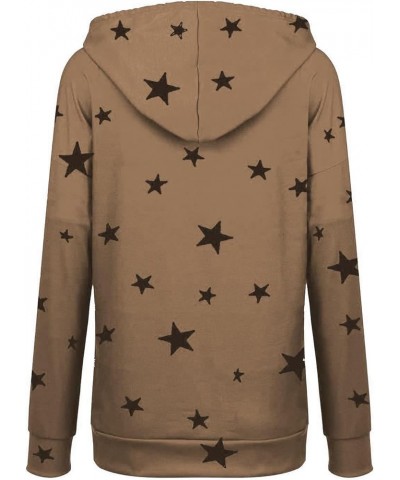 Women's Casual Star Print Hoodie Sweatshirt Fall Long Sleeve Pullover Tops Teen Girl Loose Comfy Hoodies Y2K Clothes Khaki $6...