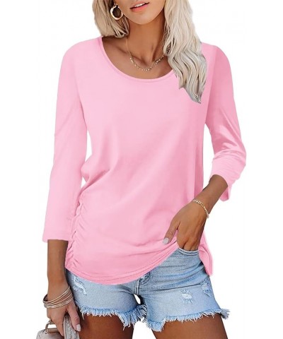 Women's Boat Neck 3/4 Sleeve Draped Dolman Tops with Side Shirring Loose Fit Shirts Casual Tees A Pink $10.74 T-Shirts