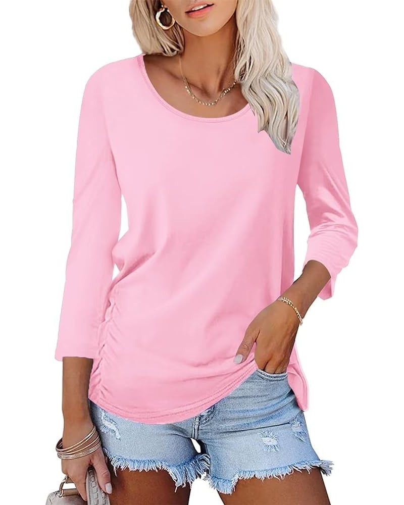 Women's Boat Neck 3/4 Sleeve Draped Dolman Tops with Side Shirring Loose Fit Shirts Casual Tees A Pink $10.74 T-Shirts