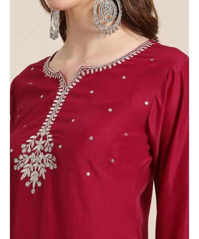 Indian Kurta Set for Women with Dupatta Indian Designer Party Wear Kurti with Palazzo for Dress Tunic Top Maroon-1 $27.60 Tops