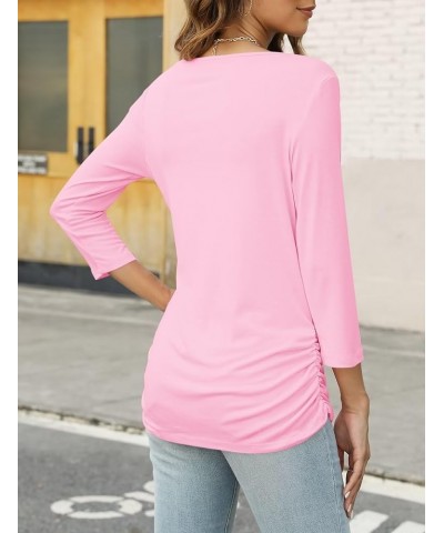 Women's Boat Neck 3/4 Sleeve Draped Dolman Tops with Side Shirring Loose Fit Shirts Casual Tees A Pink $10.74 T-Shirts