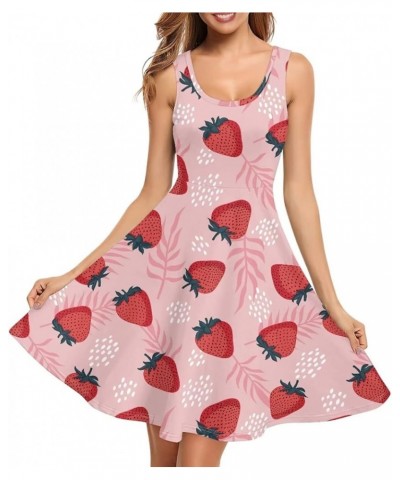 Womens Summer Sleeveless Tank Dress with 2 Side Pockets XS-4XL Plus Size Pink Strawberry $13.16 Dresses