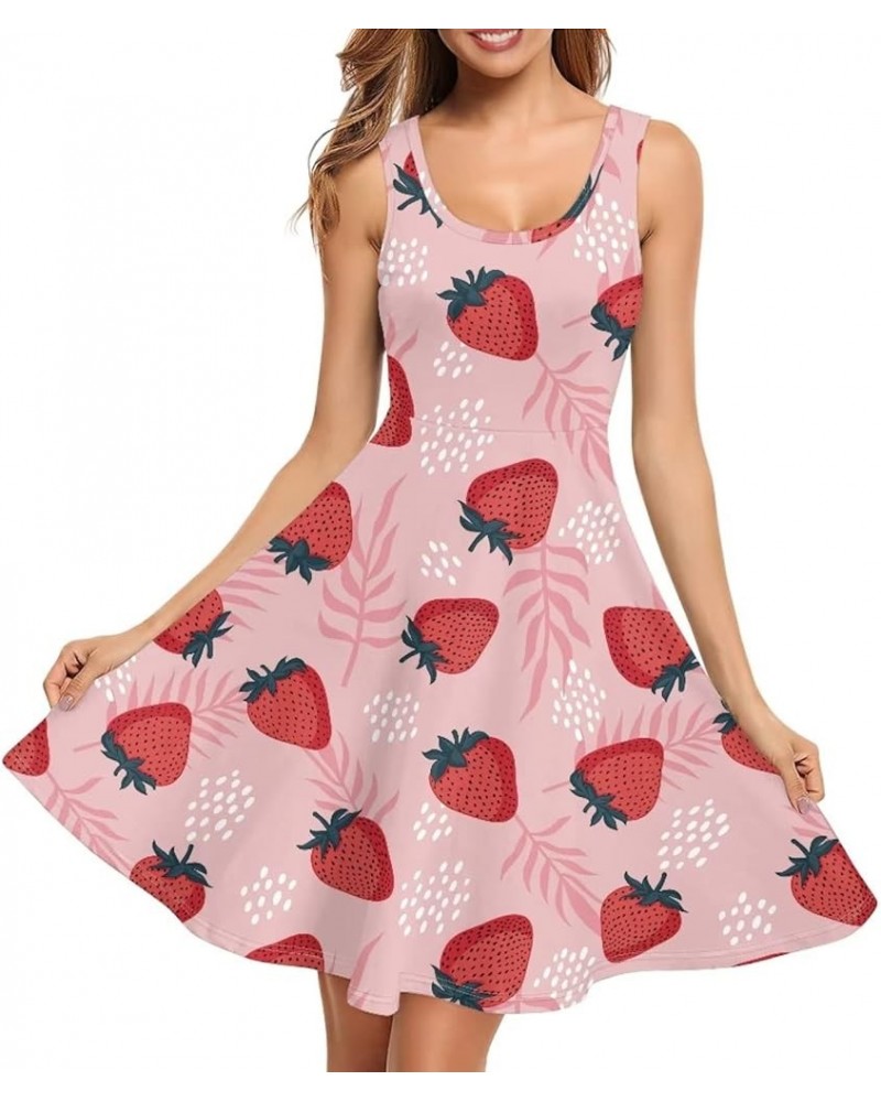 Womens Summer Sleeveless Tank Dress with 2 Side Pockets XS-4XL Plus Size Pink Strawberry $13.16 Dresses