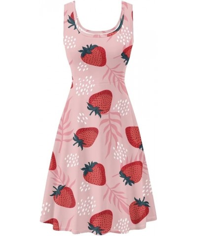 Womens Summer Sleeveless Tank Dress with 2 Side Pockets XS-4XL Plus Size Pink Strawberry $13.16 Dresses