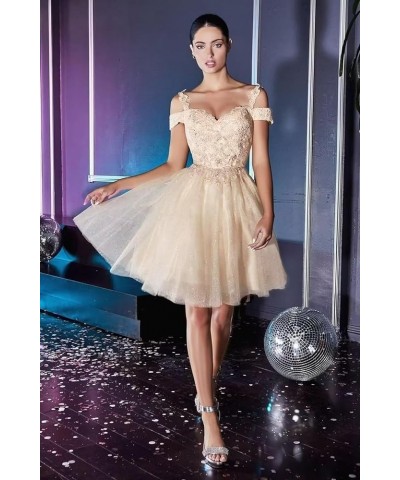 Sparkly Float Applique Tulle Homecoming Dresses Cold Shoulder A Line Short Beaded Prom Cocktail Party Gowns for Teens Yellow ...