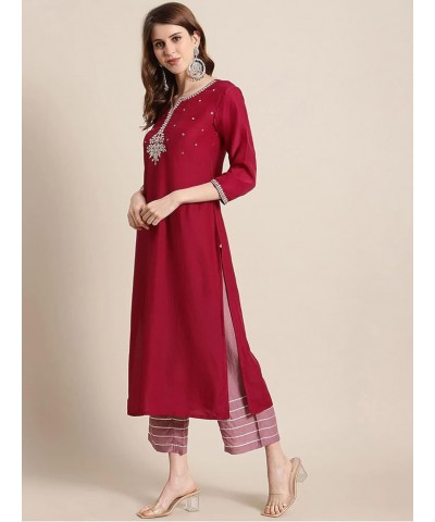 Indian Kurta Set for Women with Dupatta Indian Designer Party Wear Kurti with Palazzo for Dress Tunic Top Maroon-1 $27.60 Tops