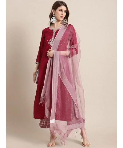 Indian Kurta Set for Women with Dupatta Indian Designer Party Wear Kurti with Palazzo for Dress Tunic Top Maroon-1 $27.60 Tops