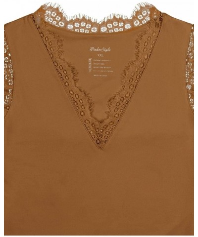 Womens Sexy Lace V Neck Tank Bodysuit Sleeveless Slim Fit Summer Tops Brown $10.99 Bodysuits