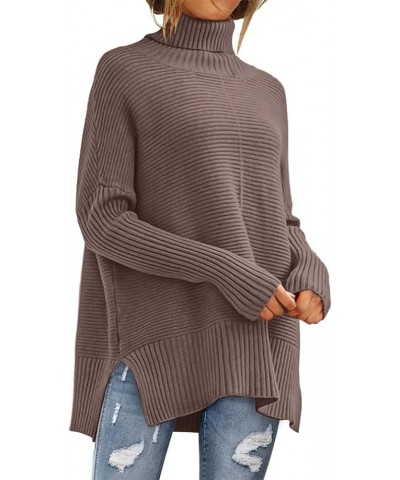 Womens 2023 Trendy Sweaters Oversized Turtleneck Long Batwing Sleeve Split Hem Pullover Knit Sweater Tops Nutmeg $26.31 Sweaters