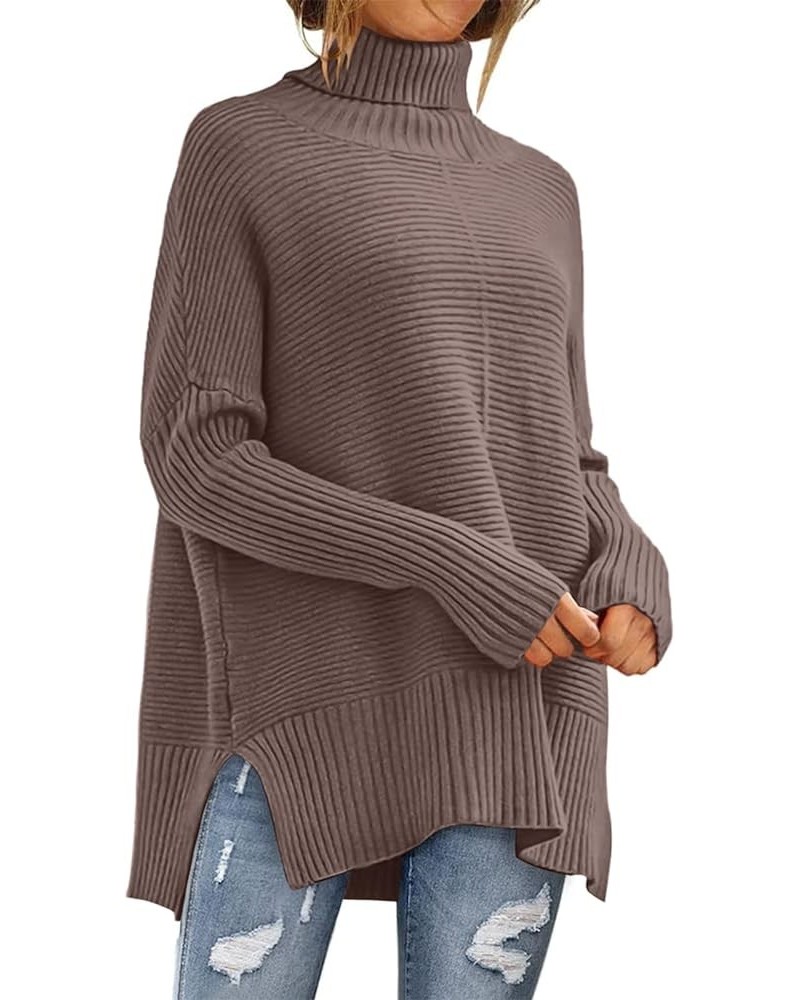 Womens 2023 Trendy Sweaters Oversized Turtleneck Long Batwing Sleeve Split Hem Pullover Knit Sweater Tops Nutmeg $26.31 Sweaters