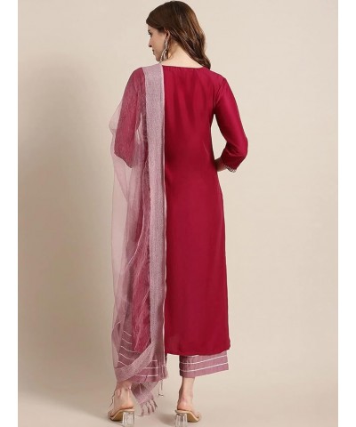 Indian Kurta Set for Women with Dupatta Indian Designer Party Wear Kurti with Palazzo for Dress Tunic Top Maroon-1 $27.60 Tops