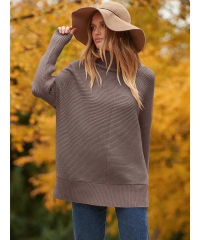 Womens 2023 Trendy Sweaters Oversized Turtleneck Long Batwing Sleeve Split Hem Pullover Knit Sweater Tops Nutmeg $26.31 Sweaters