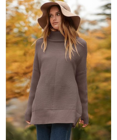 Womens 2023 Trendy Sweaters Oversized Turtleneck Long Batwing Sleeve Split Hem Pullover Knit Sweater Tops Nutmeg $26.31 Sweaters