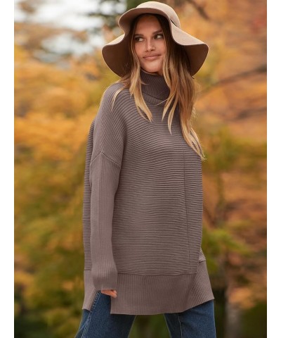 Womens 2023 Trendy Sweaters Oversized Turtleneck Long Batwing Sleeve Split Hem Pullover Knit Sweater Tops Nutmeg $26.31 Sweaters