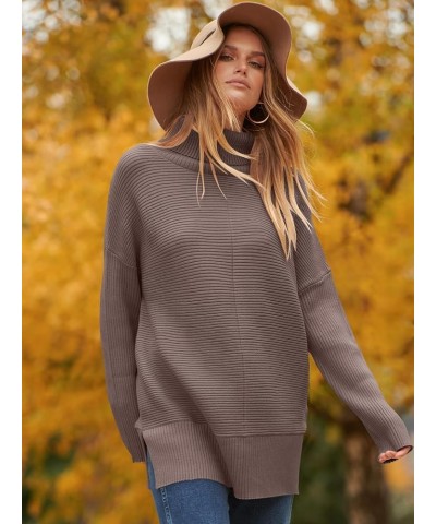 Womens 2023 Trendy Sweaters Oversized Turtleneck Long Batwing Sleeve Split Hem Pullover Knit Sweater Tops Nutmeg $26.31 Sweaters