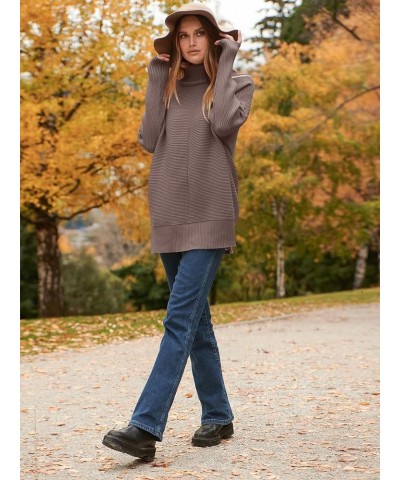 Womens 2023 Trendy Sweaters Oversized Turtleneck Long Batwing Sleeve Split Hem Pullover Knit Sweater Tops Nutmeg $26.31 Sweaters