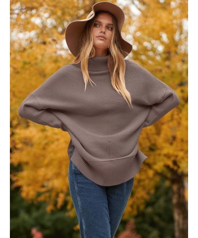 Womens 2023 Trendy Sweaters Oversized Turtleneck Long Batwing Sleeve Split Hem Pullover Knit Sweater Tops Nutmeg $26.31 Sweaters