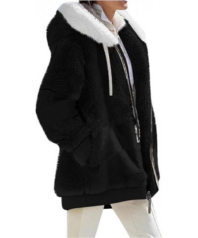 Womens Fleece Zip Up Jacket Solid Open Front Hooded Cardigans Oversized Fluffy Sherpa Outerwear With Pockets 1-black $14.21 J...