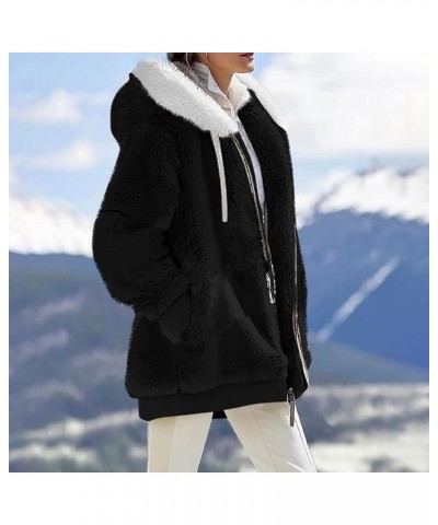 Womens Fleece Zip Up Jacket Solid Open Front Hooded Cardigans Oversized Fluffy Sherpa Outerwear With Pockets 1-black $14.21 J...