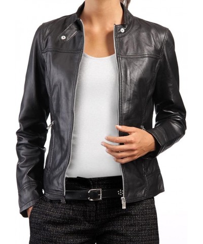 Womens Motorcycle Handmade Slim Fit Genuine Lambskin Leather Racer Jacket Black $48.60 Coats