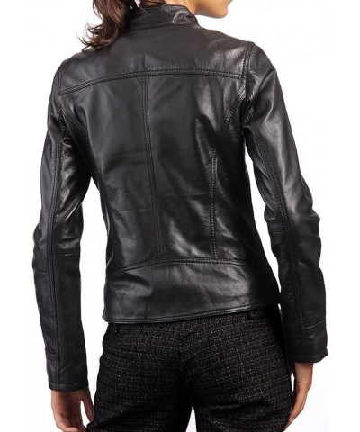 Womens Motorcycle Handmade Slim Fit Genuine Lambskin Leather Racer Jacket Black $48.60 Coats