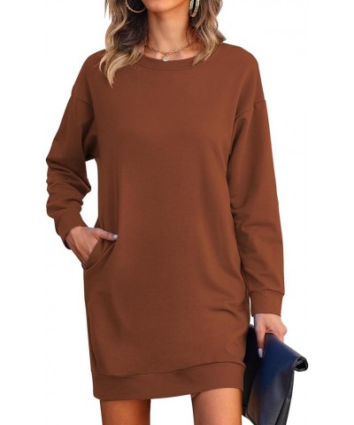 Womens Long Sleeve Sweatshirt Dress Casual Pullover Tunic Tops Loose Fit Crewneck Sweatshirts with Pockets Caramel $14.70 Hoo...