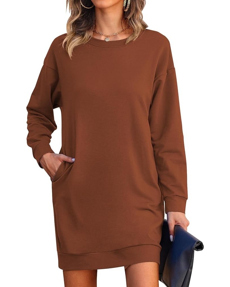 Womens Long Sleeve Sweatshirt Dress Casual Pullover Tunic Tops Loose Fit Crewneck Sweatshirts with Pockets Caramel $14.70 Hoo...