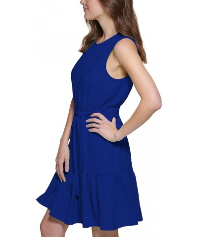 Women's Belted Sleeveless Ruffle Hem Dress Berry Blue $22.58 Dresses