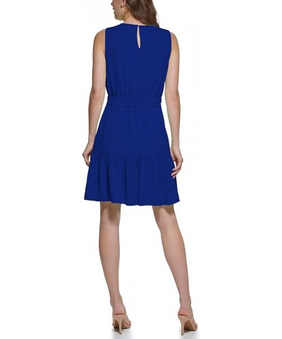 Women's Belted Sleeveless Ruffle Hem Dress Berry Blue $22.58 Dresses