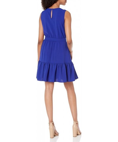 Women's Belted Sleeveless Ruffle Hem Dress Berry Blue $22.58 Dresses