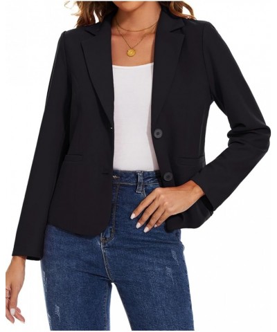 Women's Button Front Blazers Long Sleeve Lapel Stretch Casual Office Work Business Blazer Suit Jacket with Pockets Black $23....