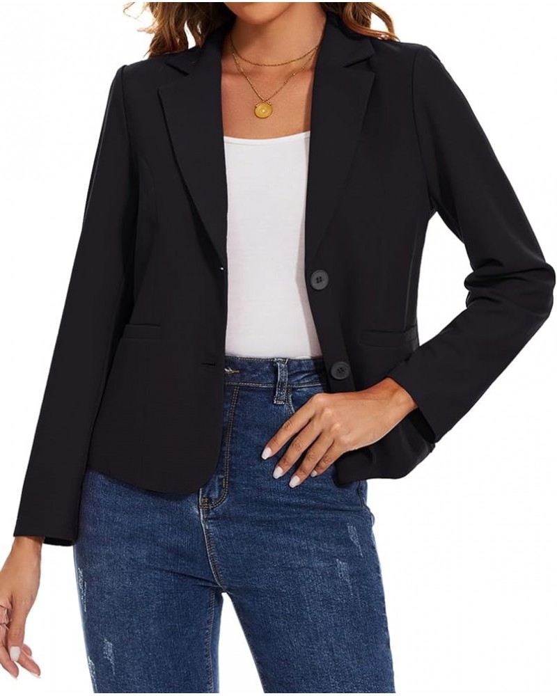 Women's Button Front Blazers Long Sleeve Lapel Stretch Casual Office Work Business Blazer Suit Jacket with Pockets Black $23....