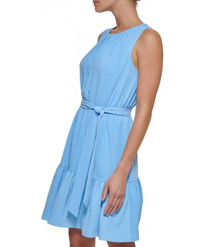 Women's Belted Sleeveless Ruffle Hem Dress Berry Blue $22.58 Dresses