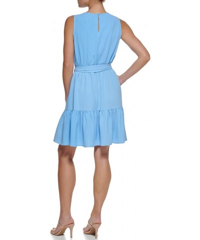 Women's Belted Sleeveless Ruffle Hem Dress Berry Blue $22.58 Dresses