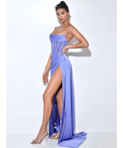 Women's Strapless Mermaid Prom Dresses Long Satin Ball Gown Ruched Corset Formal Evening Dress with Slit Purple $32.44 Dresses