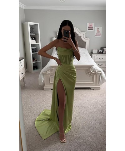 Women's Strapless Mermaid Prom Dresses Long Satin Ball Gown Ruched Corset Formal Evening Dress with Slit Purple $32.44 Dresses