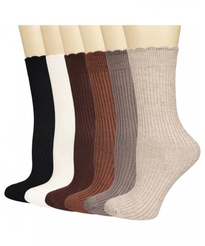 Women's Frilly Socks,Casual Cute Ankle Socks Breathable Cotton Knit Retro Caramel Crew Socks for Women 6 Pack $9.00 Activewear