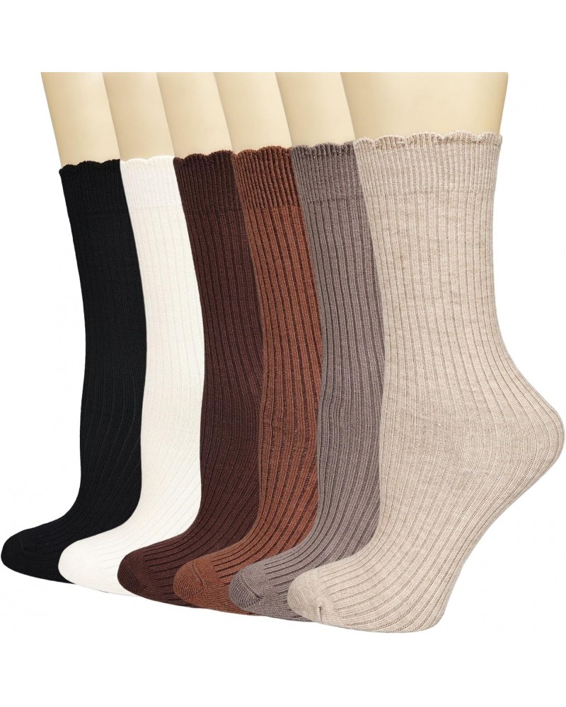 Women's Frilly Socks,Casual Cute Ankle Socks Breathable Cotton Knit Retro Caramel Crew Socks for Women 6 Pack $9.00 Activewear