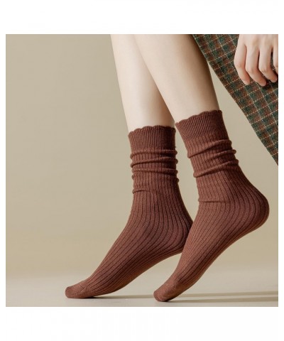 Women's Frilly Socks,Casual Cute Ankle Socks Breathable Cotton Knit Retro Caramel Crew Socks for Women 6 Pack $9.00 Activewear