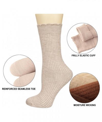 Women's Frilly Socks,Casual Cute Ankle Socks Breathable Cotton Knit Retro Caramel Crew Socks for Women 6 Pack $9.00 Activewear