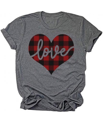 Womens Valentine's Day Graphic Tees Short Sleeve Heart Printed Shirts Blouse Tops Grey $10.99 Blouses