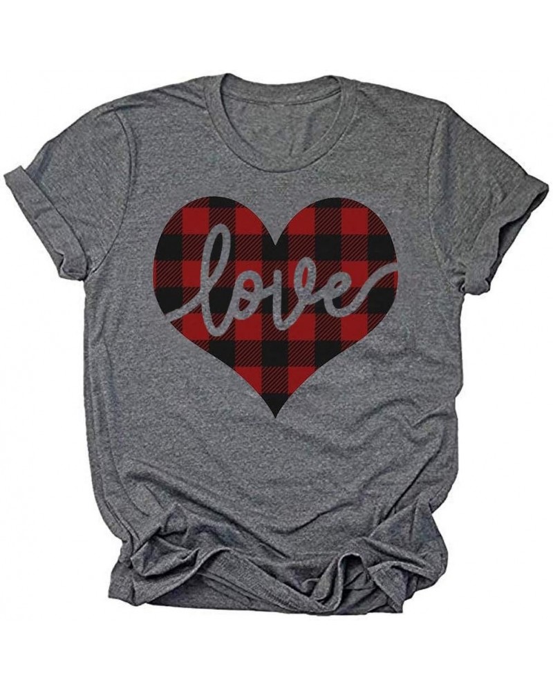 Womens Valentine's Day Graphic Tees Short Sleeve Heart Printed Shirts Blouse Tops Grey $10.99 Blouses