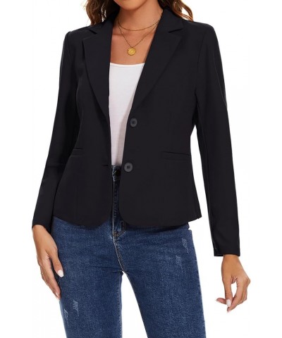 Women's Button Front Blazers Long Sleeve Lapel Stretch Casual Office Work Business Blazer Suit Jacket with Pockets Black $23....