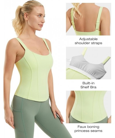 Longline Workout Tank Top with Built in Bra Adjustable Stretchy Yoga Top Light Impact White Jade $12.00 Lingerie