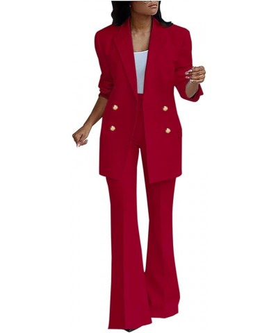 Blazer Sets Women 2 Piece Outfits Dressy Casual Two Piece Pants Set Fashion Business Casual Clothing for Work Suit Set B Red ...