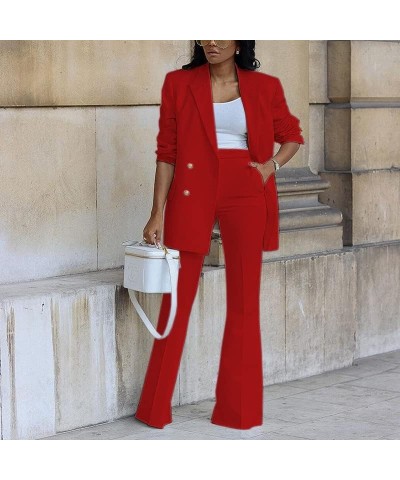 Blazer Sets Women 2 Piece Outfits Dressy Casual Two Piece Pants Set Fashion Business Casual Clothing for Work Suit Set B Red ...