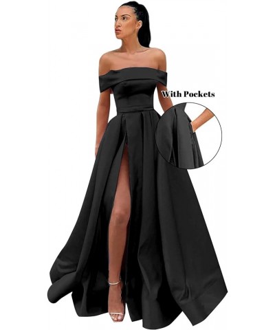 Women's Off Shoulder Prom Dresses Long Ball Gown Slit Backless Formal Evening Gown Party Dress with Pockets Peach $40.85 Dresses